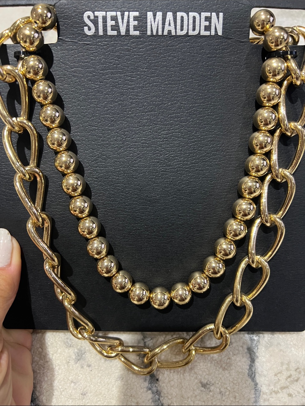 Steve Madden Gold Layered Beaded and Link Necklace